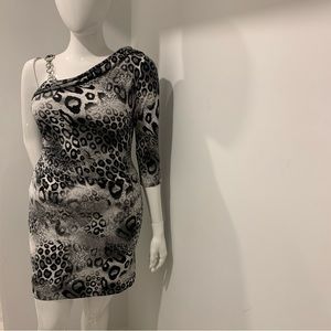 Cache silver leopard print one shoulder